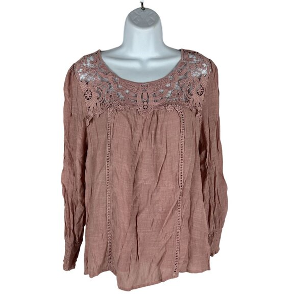 Fig And Flower Women's Pink Lace Boho Blouse Size M - Picture 1 of 7